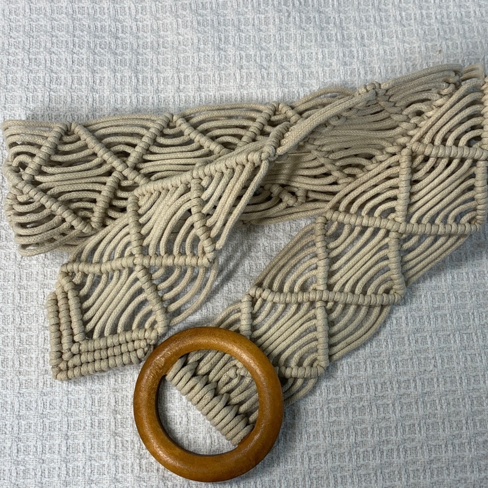 Woven corded boho belt with wooden buckle